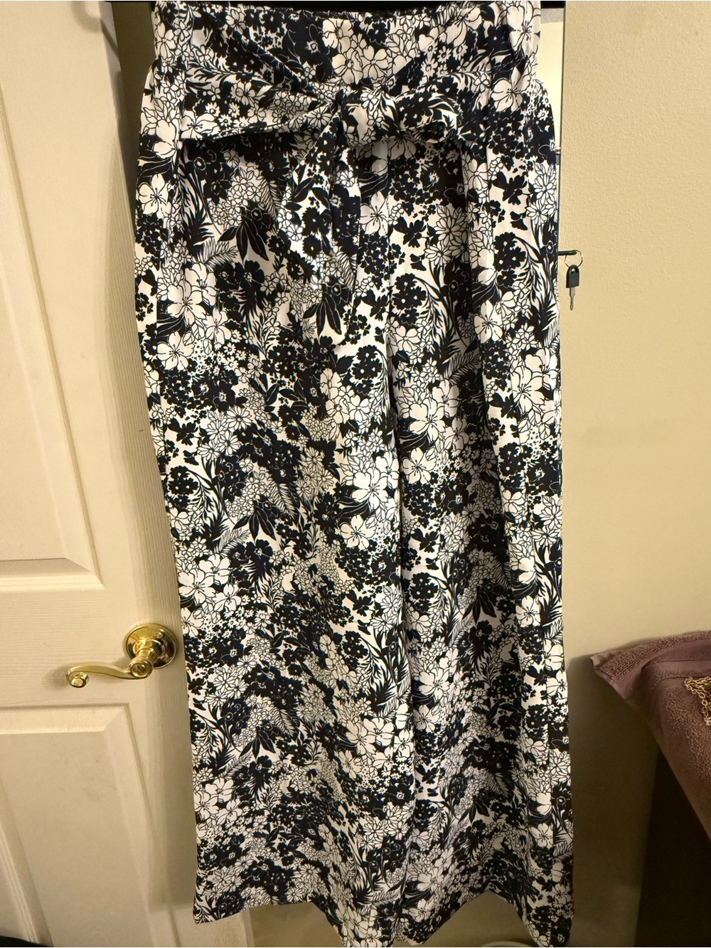 Ann Taylor Blue and White Floral Wide-Leg Trousers